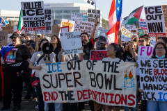 “ICE out of the Super Bowl”
8, Feb. 2026 Community protests the presence of ICE and Border Patrol at Super Bowl LX in Santa Clara, Ca.
(ProBonoPhoto/John Weekes